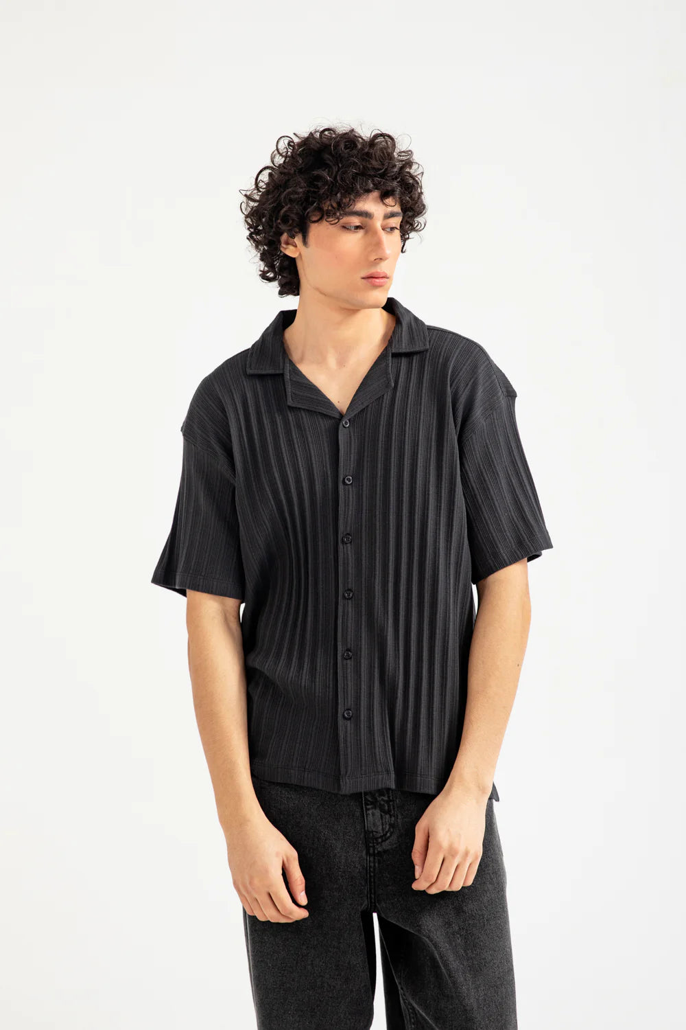 BAGGY FIT RESORT COLLAR TEXTURED