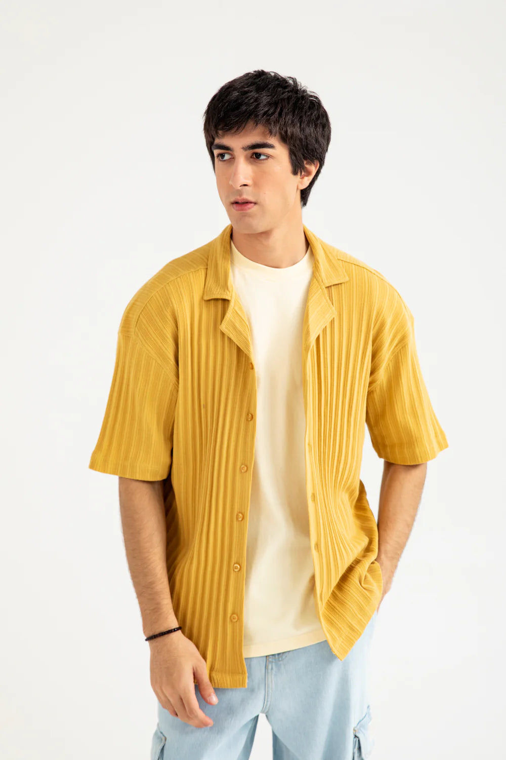 BAGGY FIT RESORT COLLAR TEXTURED